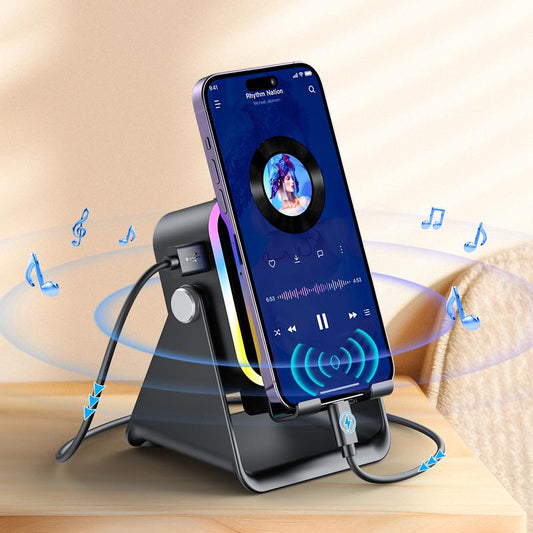 Wireless Induction Audio Speaker Stand, 5In1 Cellphone Holder, 3500Mah Rechargeable Emergency Power Bank,360° Adjustable Mobile Tablet Stand with Colorful Ambient Light Gifts for Men Women,Tiktokshopblackfriday