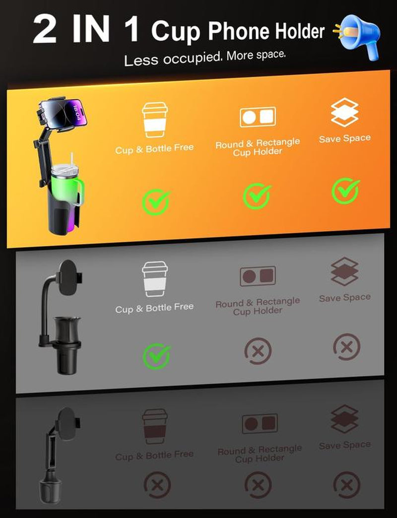 2-In-1 Cup Holder Cell Phone Holder for Your Bottle Friendly Cup Cell Phone Holder Mount for Height Adjustable Sturdy Fit 4-7 Inches Phones