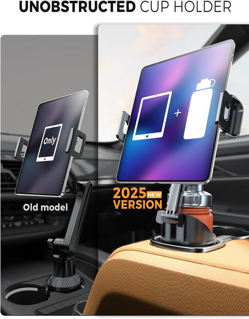 Esamcore Car Cup Hold Tablet Holder Mount [Unobstructed Cup Holder] for Ipad Iphone Holder with Flexible Hollow Mount Base, 360 Rotatable Deep Clamp Compatible with 6”-11” Ipad, Iphone, Foldable Phones Stand #Tiktokshopblackfriday