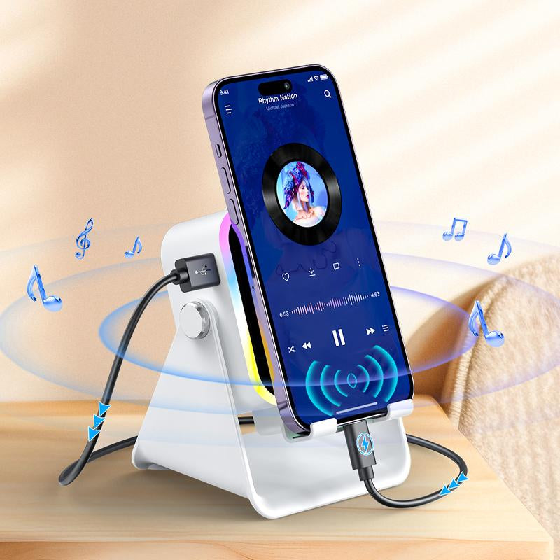 Wireless Induction Audio Speaker Stand, 5In1 Cellphone Holder, 3500Mah Rechargeable Emergency Power Bank,360° Adjustable Mobile Tablet Stand with Colorful Ambient Light Gifts for Men Women,Tiktokshopblackfriday